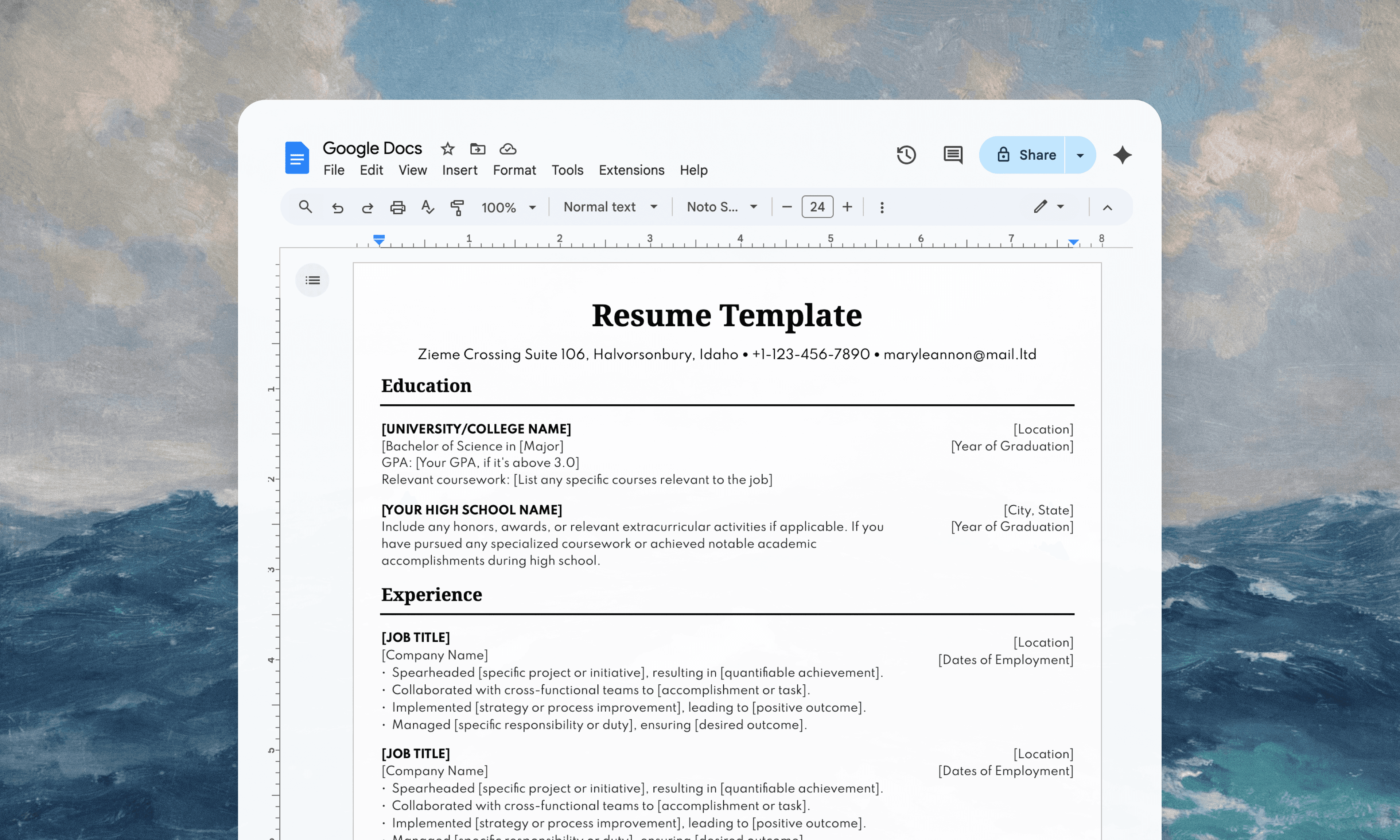 Google Doc Template for Resume